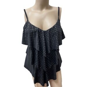 MagicSuit SWIMWEAR Tiered Tankini Top Women's 14 Black w Silver